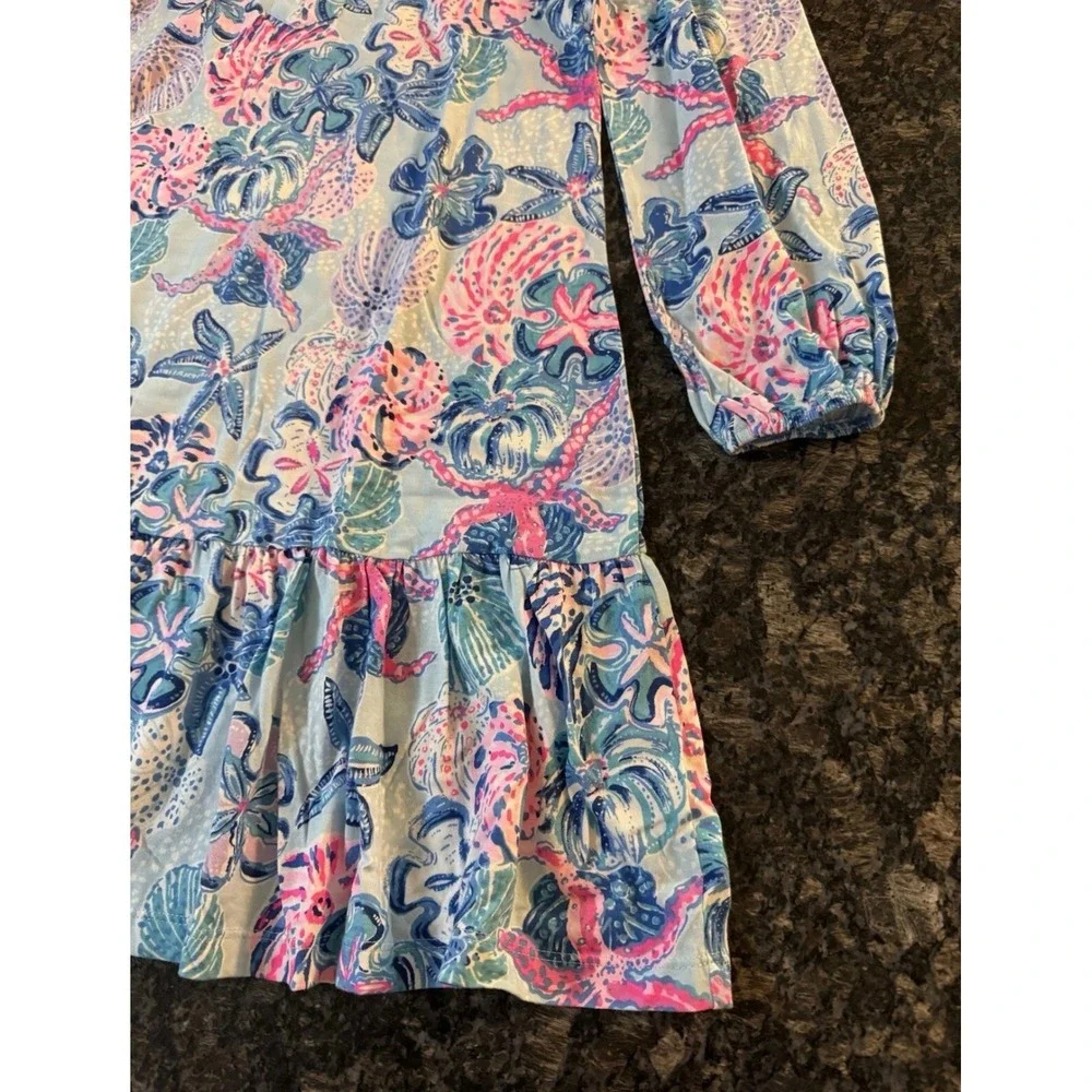 Lilly Pulitzer Alyssa Long Sleeve Dress Blue Pink Floral Ruffle Hem Mini XXS - Picture 5 of 7